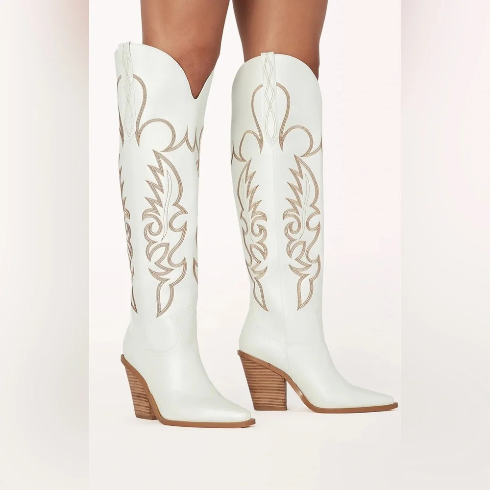 Billini Cream Embroidered Over the Knee Boots. - Picture 2 of 3